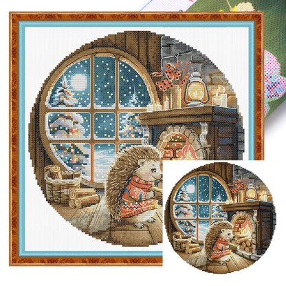 Warming Hedgehog - 14CT Stamped Cross Stitch 30*30CM (Joy Sunday)