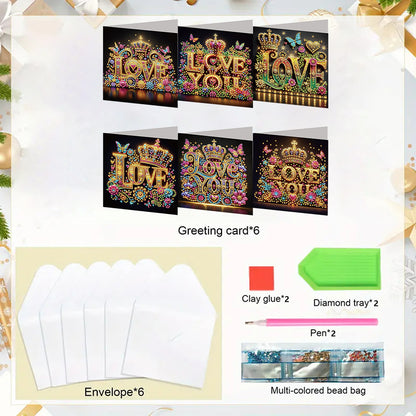 6PCS DIY Diamond Art Greeting Cards Xmas Designs for Festivals and Celebrations