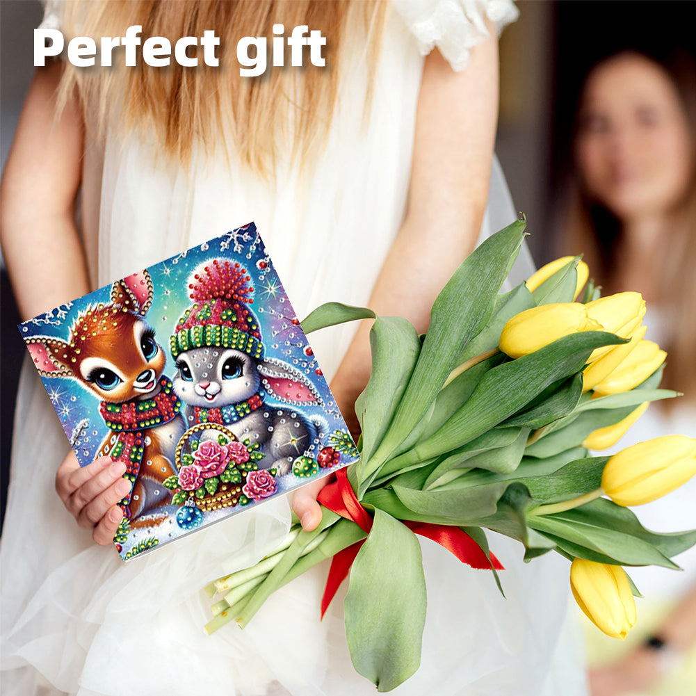 6PCS DIY Diamond Art Greeting Cards Xmas Designs for Festivals and Celebrations