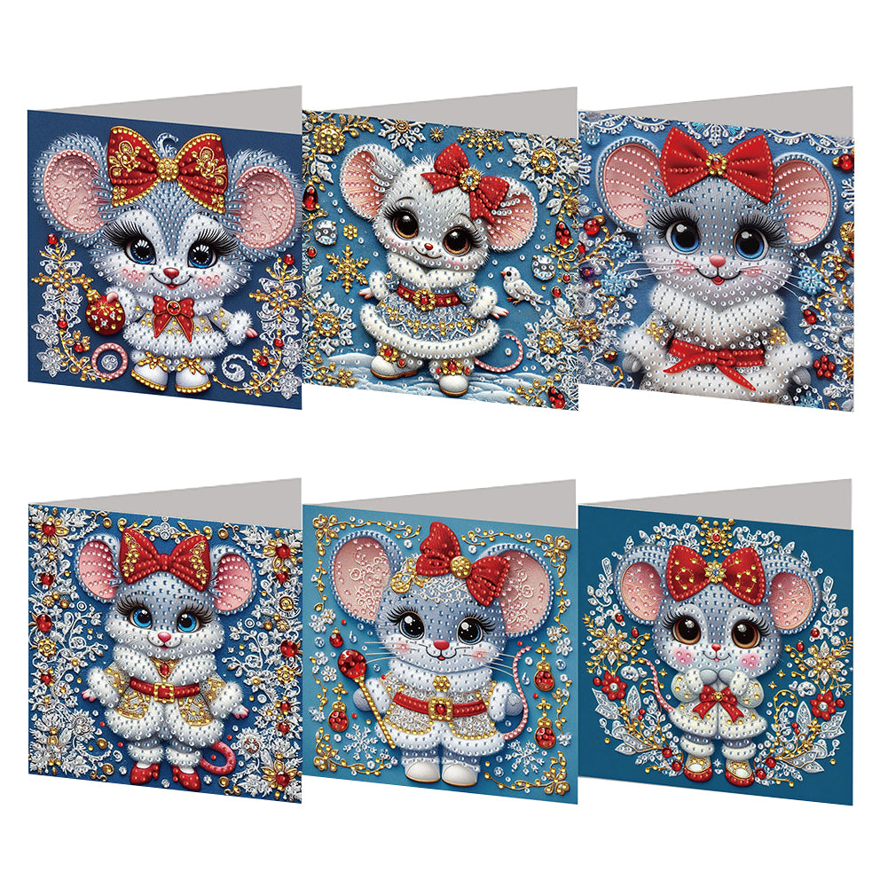 6PCS DIY Diamond Art Greeting Cards Xmas Designs for Festivals and Celebrations