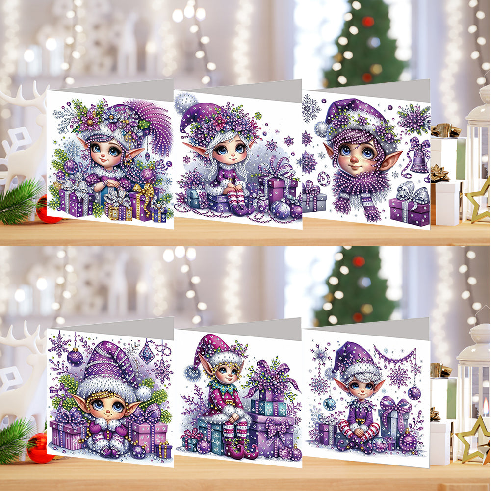 6PCS DIY Diamond Art Greeting Cards Xmas Designs for Festivals and Celebrations