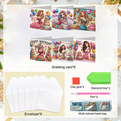 6PCS DIY Diamond Art Greeting Cards Xmas Designs for Festivals and Celebrations
