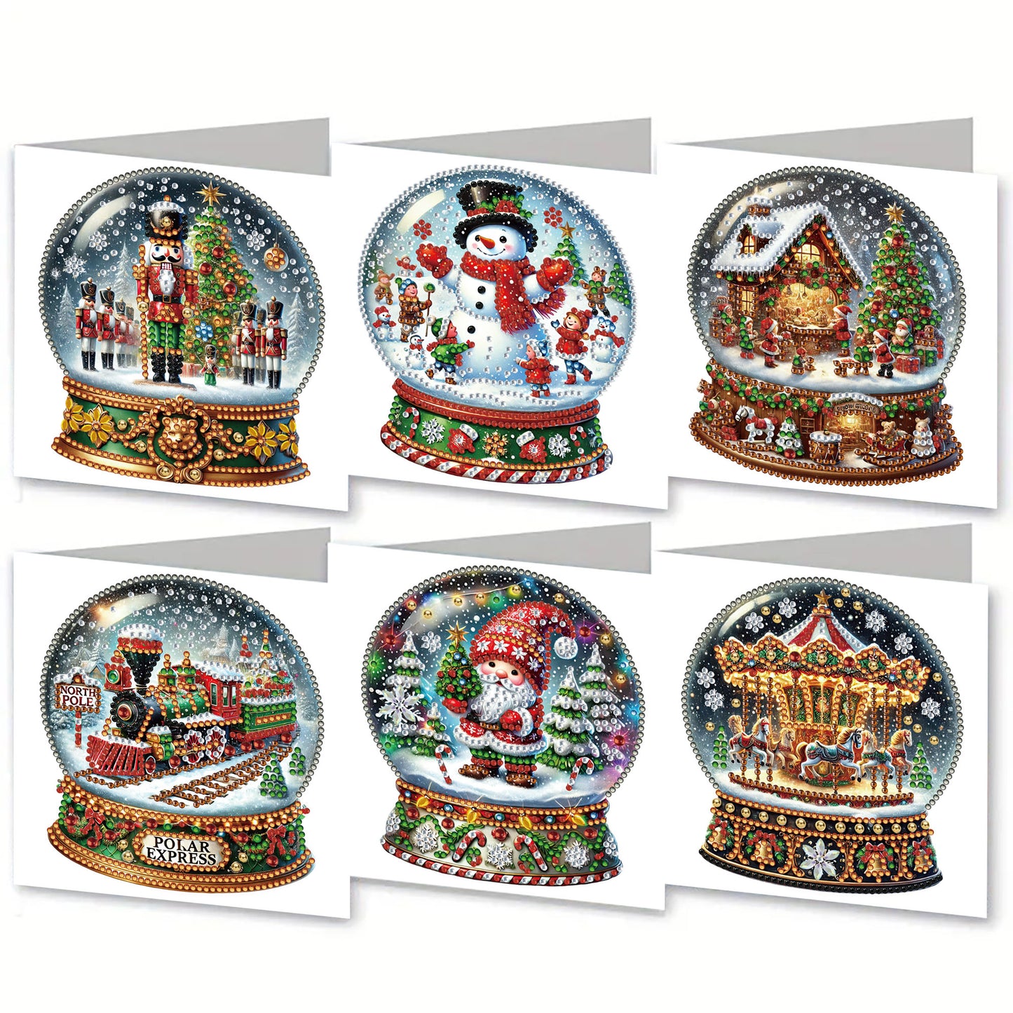 6PCS DIY Diamond Art Greeting Cards Xmas Designs for Festivals and Celebrations