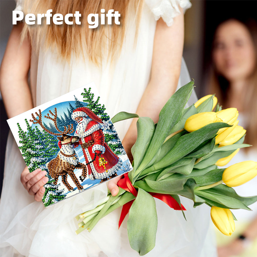 6PCS DIY Diamond Art Greeting Cards Xmas Designs for Festivals and Celebrations
