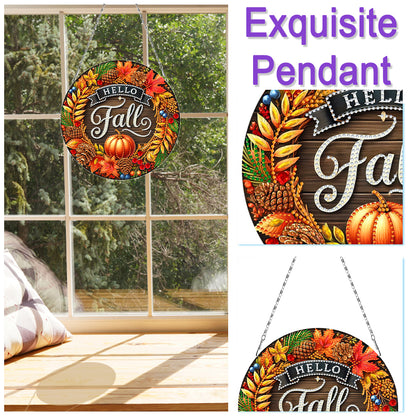 Fall Theme 2D Flat DIY Hanging Diamond Art Kits Wall Decor for Home & Windows