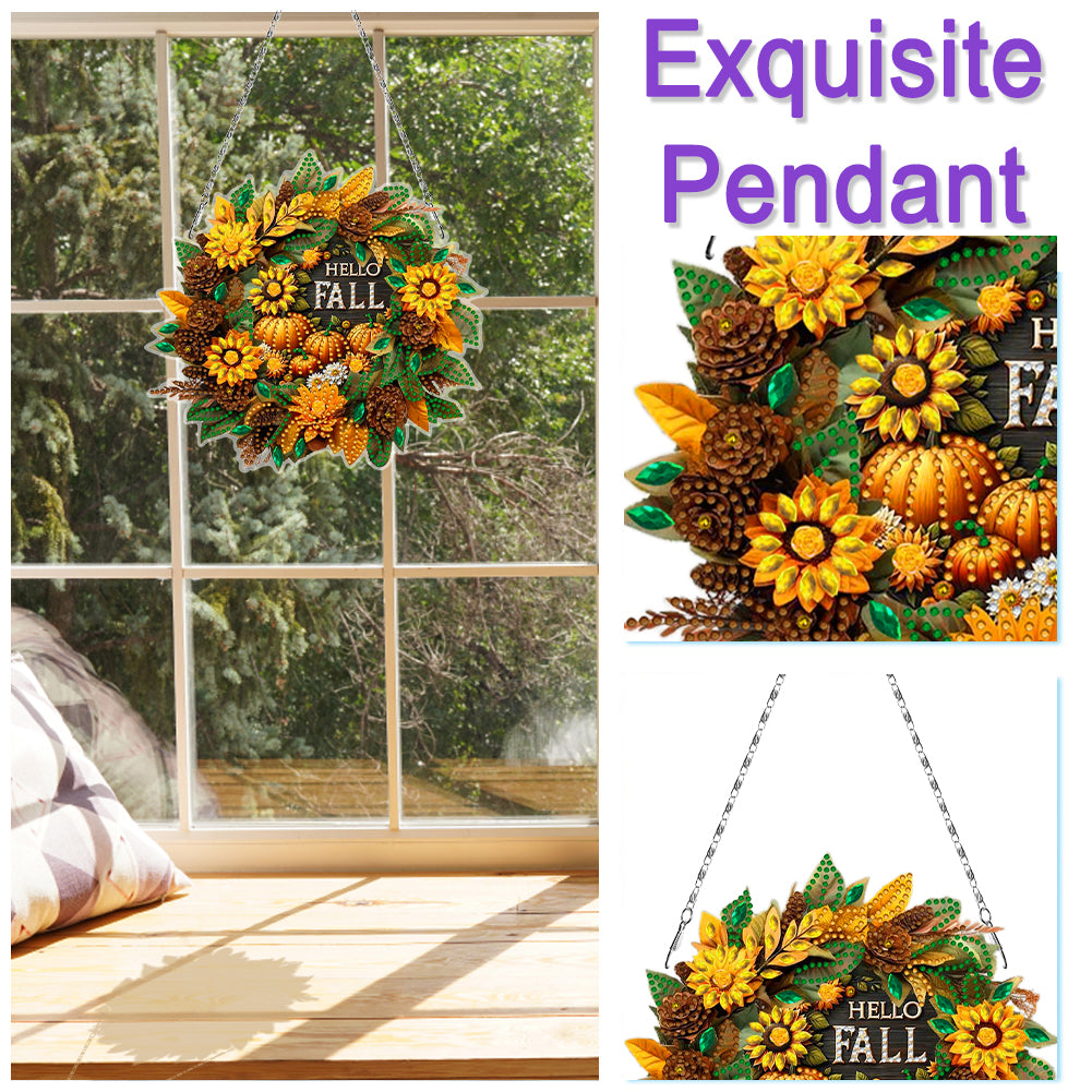 Fall Theme 2D Flat DIY Hanging Diamond Art Kits Wall Decor for Home & Windows