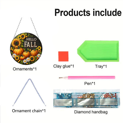 Fall Theme 2D Flat DIY Hanging Diamond Art Kits Wall Decor for Home & Windows