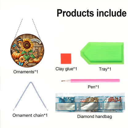 Fall Theme 2D Flat DIY Hanging Diamond Art Kits Wall Decor for Home & Windows