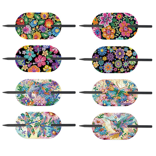 8Pcs DIY Diamond Painting Ellipse Hairpin Kits Diamond Embroidery Hairpins Kit