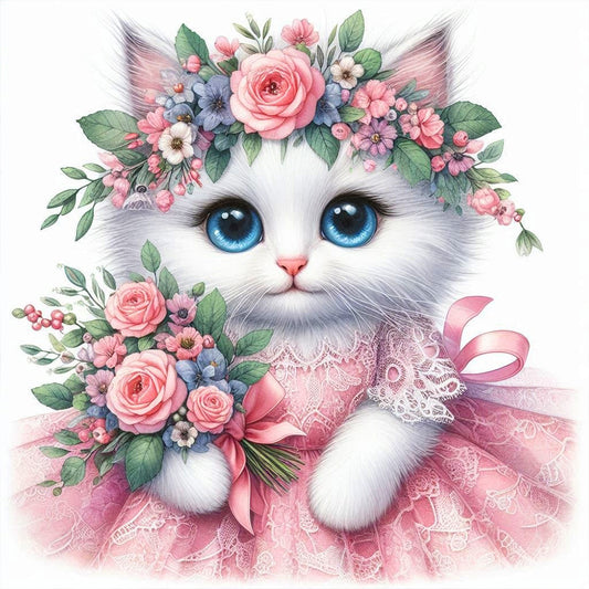 Flower And Cat - Full Round Drill Diamond Painting 40*40CM