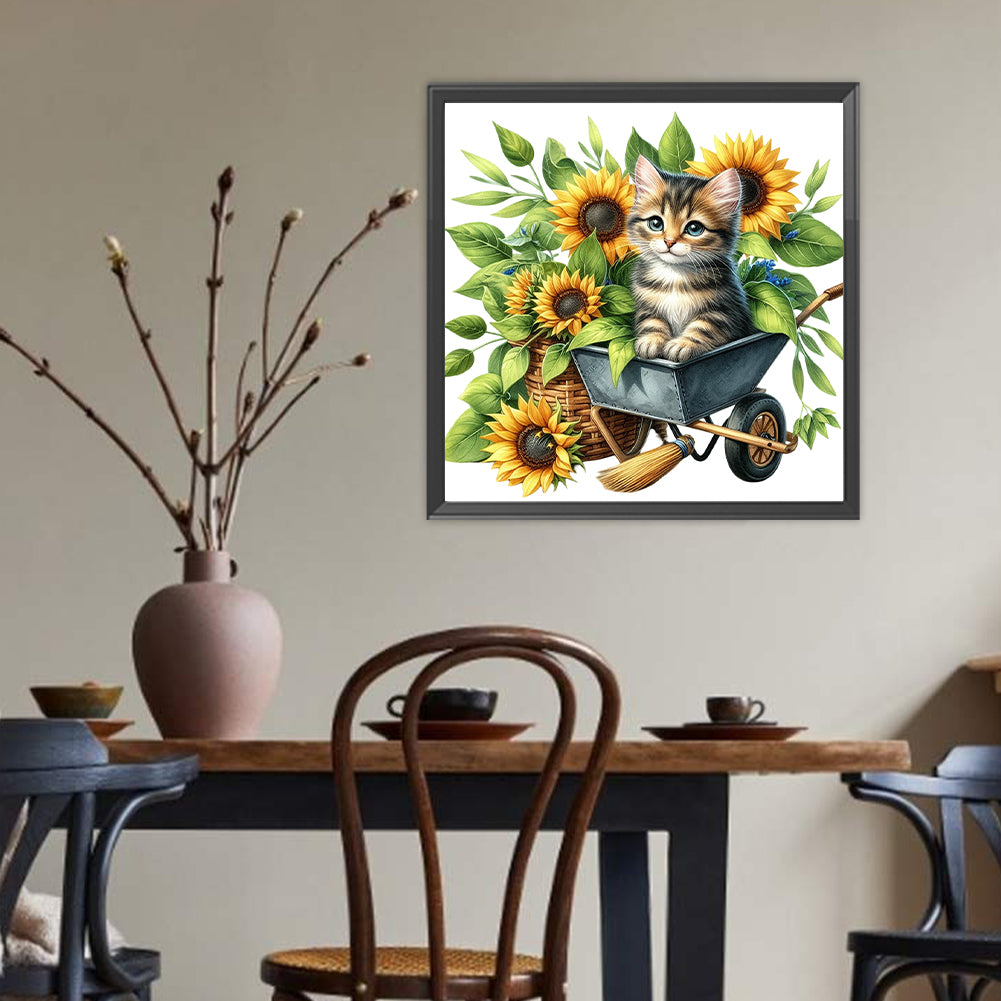 Sunflower And Cat - Full Round Drill Diamond Painting 40*40CM