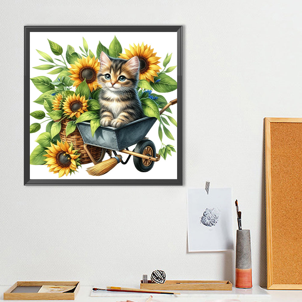 Sunflower And Cat - Full Round Drill Diamond Painting 40*40CM