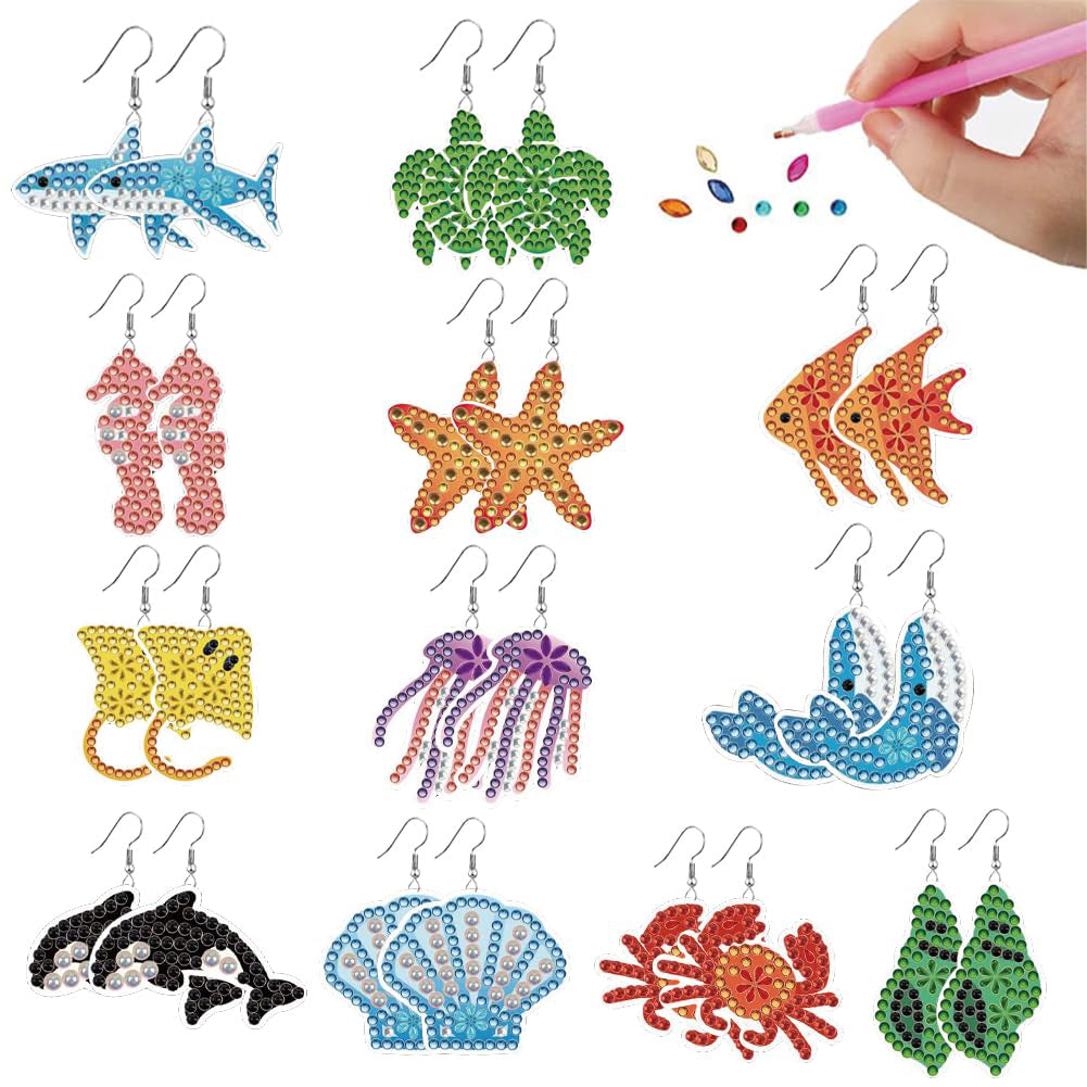 12 Pairs DIY Diamond Art Earrings Double Sided Diamond Painting Earrings Kit