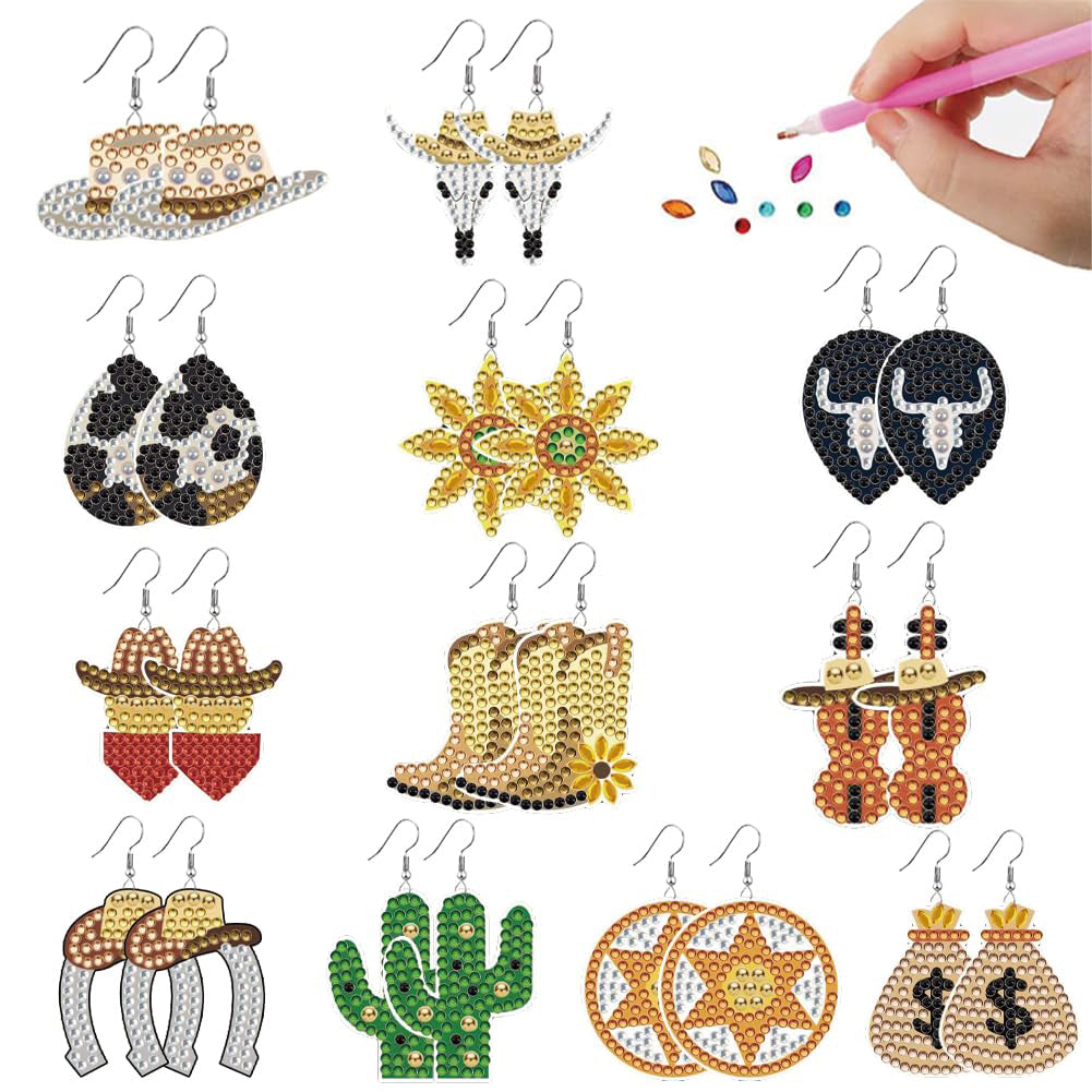 12 Pairs DIY Diamond Art Earrings Double Sided Diamond Painting Earrings Kit