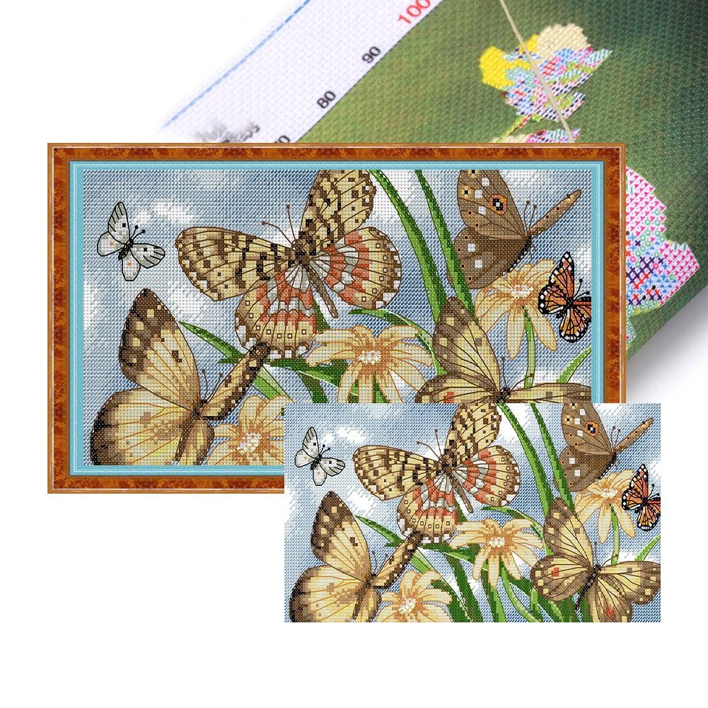 Butterfly - 14CT Stamped Cross Stitch 33*18CM (Joy Sunday)