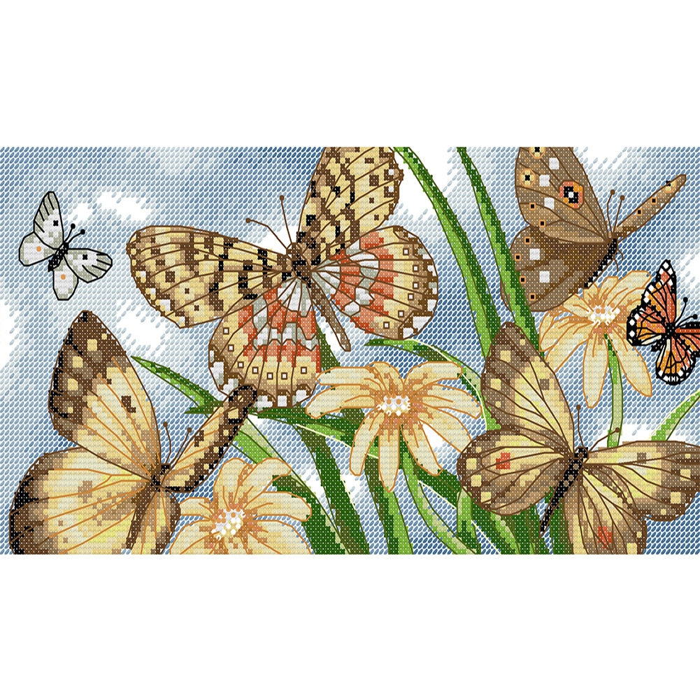 Butterfly - 14CT Stamped Cross Stitch 33*18CM (Joy Sunday)