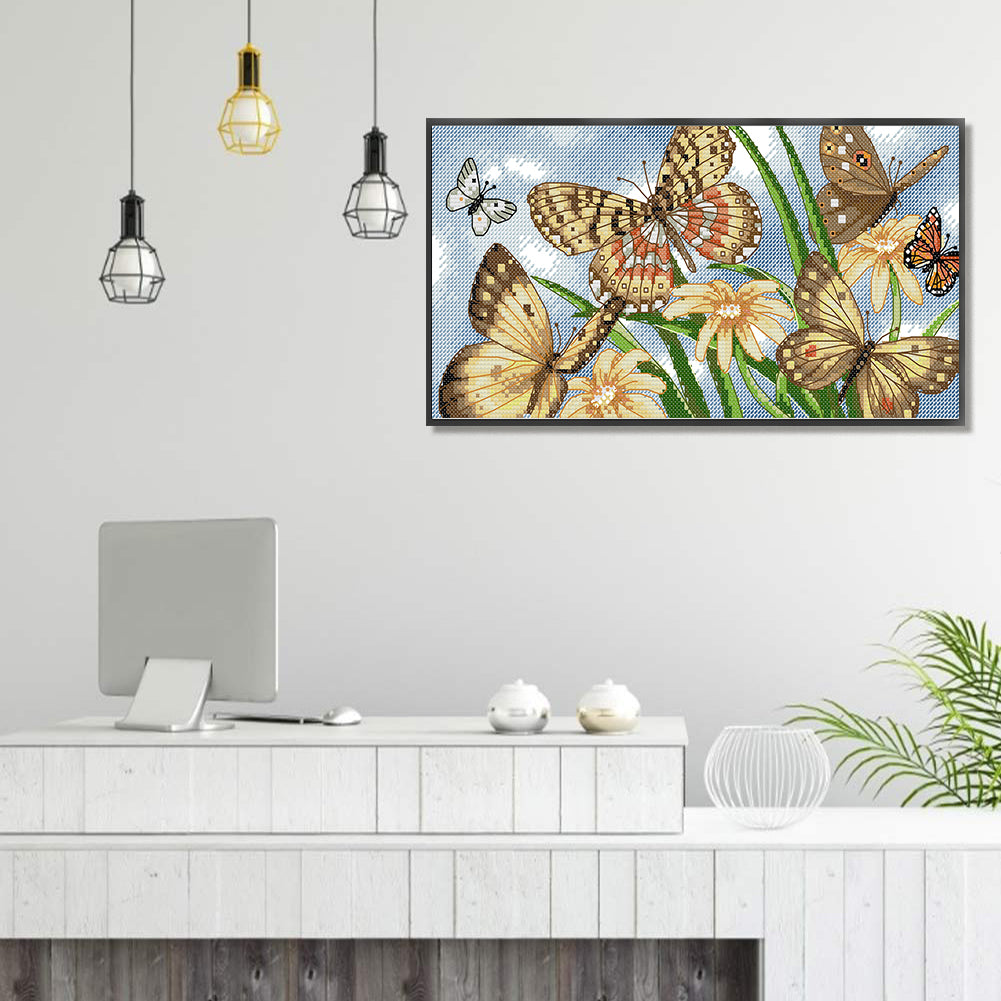 Butterfly - 14CT Stamped Cross Stitch 33*18CM (Joy Sunday)