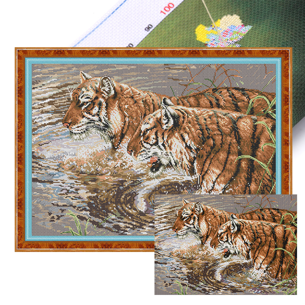 Two Tigers - 14CT Stamped Cross Stitch 56*41CM (Joy Sunday)
