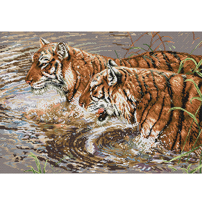 Two Tigers - 14CT Stamped Cross Stitch 56*41CM (Joy Sunday)