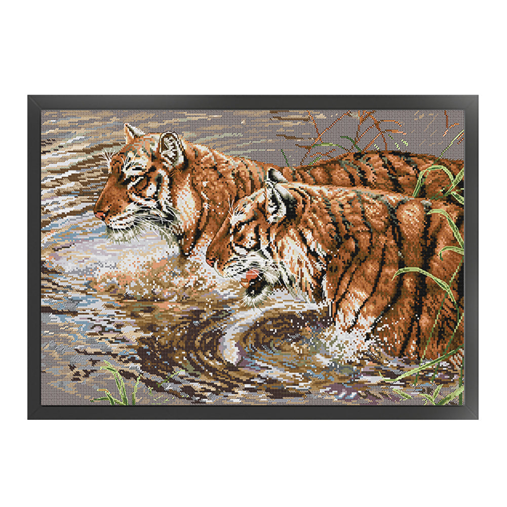 Two Tigers - 14CT Stamped Cross Stitch 56*41CM (Joy Sunday)