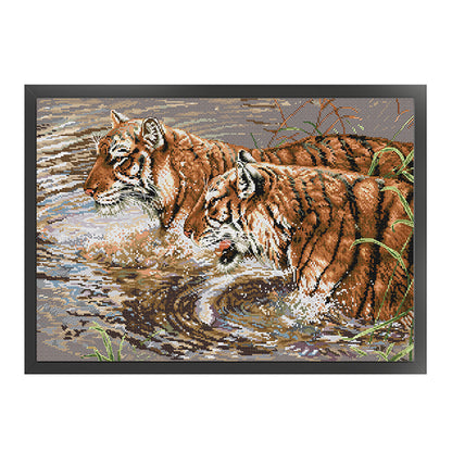 Two Tigers - 14CT Stamped Cross Stitch 56*41CM (Joy Sunday)