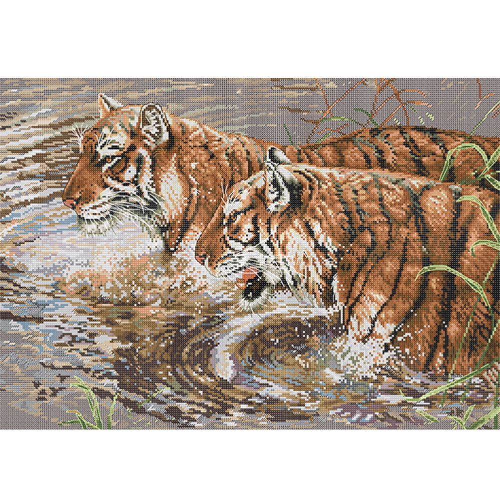 Two Tigers - 14CT Stamped Cross Stitch 56*41CM (Joy Sunday)