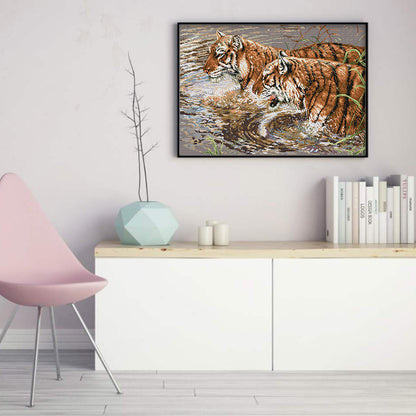 Two Tigers - 14CT Stamped Cross Stitch 56*41CM (Joy Sunday)