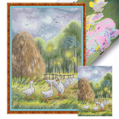 Three Geese - 14CT Stamped Cross Stitch 27*38CM (Joy Sunday)