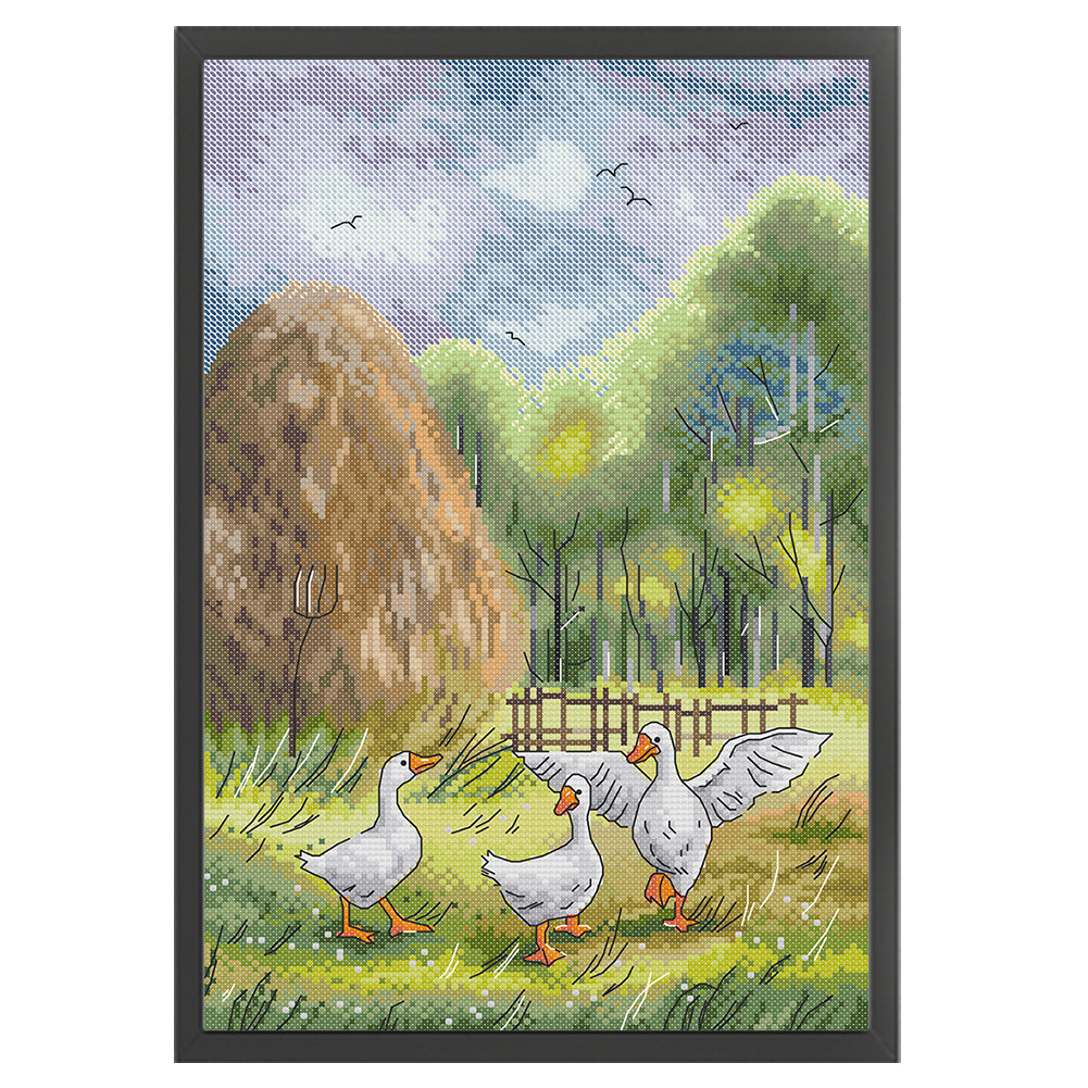 Three Geese - 14CT Stamped Cross Stitch 27*38CM (Joy Sunday)