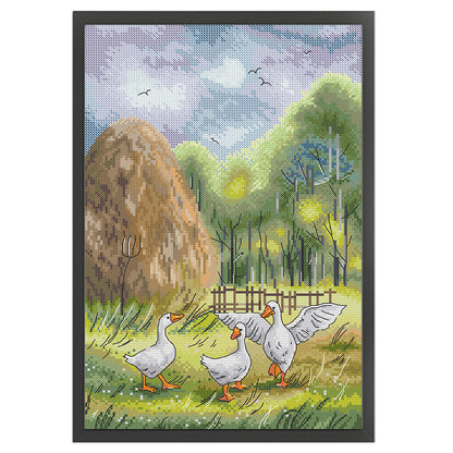Three Geese - 14CT Stamped Cross Stitch 27*38CM (Joy Sunday)