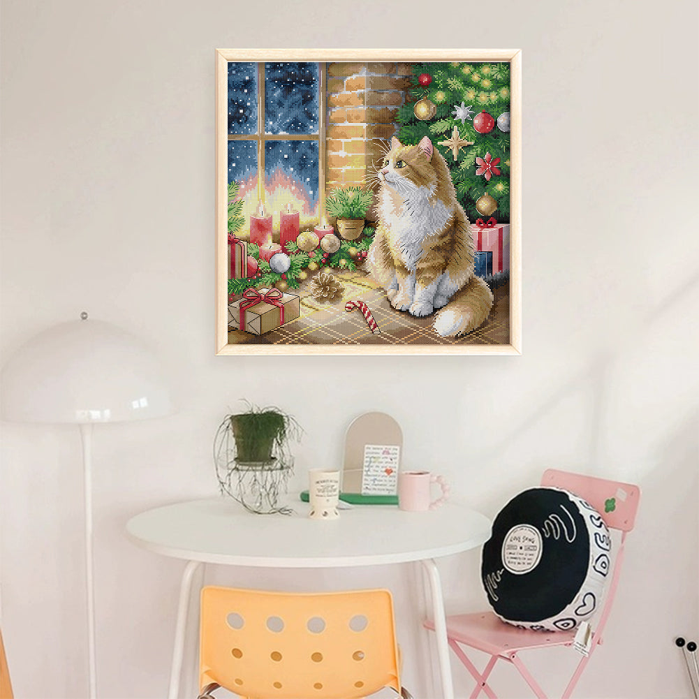 Christmas Cat - 14CT Stamped Cross Stitch 42*43CM (Joy Sunday)
