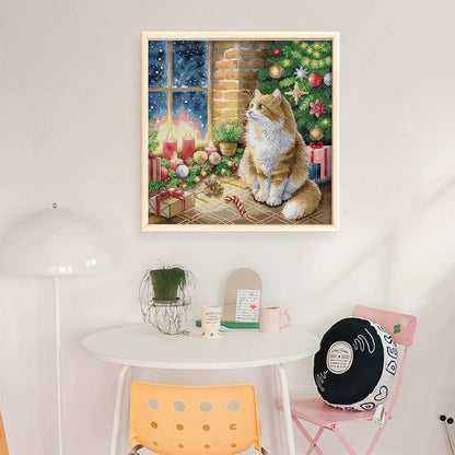 Christmas Cat - 14CT Stamped Cross Stitch 42*43CM (Joy Sunday)