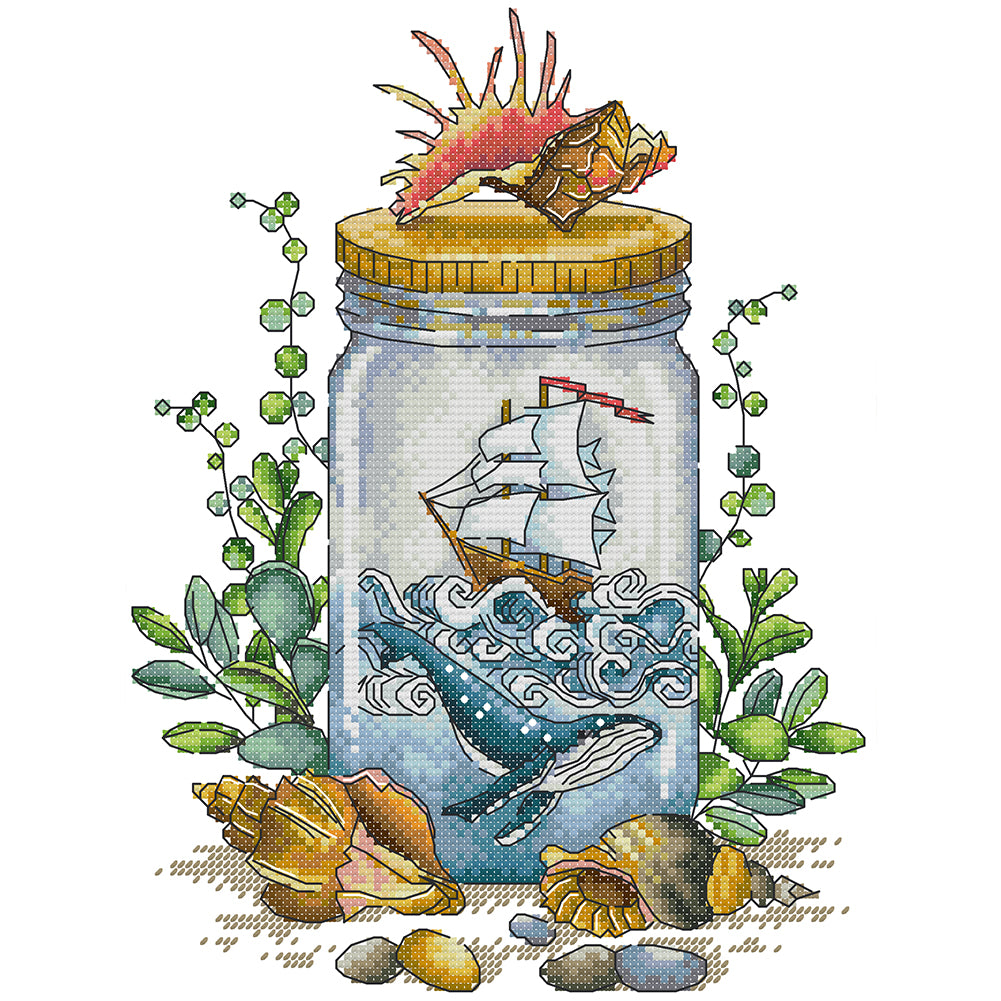 Sailboat In A Bottle - 14CT Stamped Cross Stitch 23*31CM (Joy Sunday)