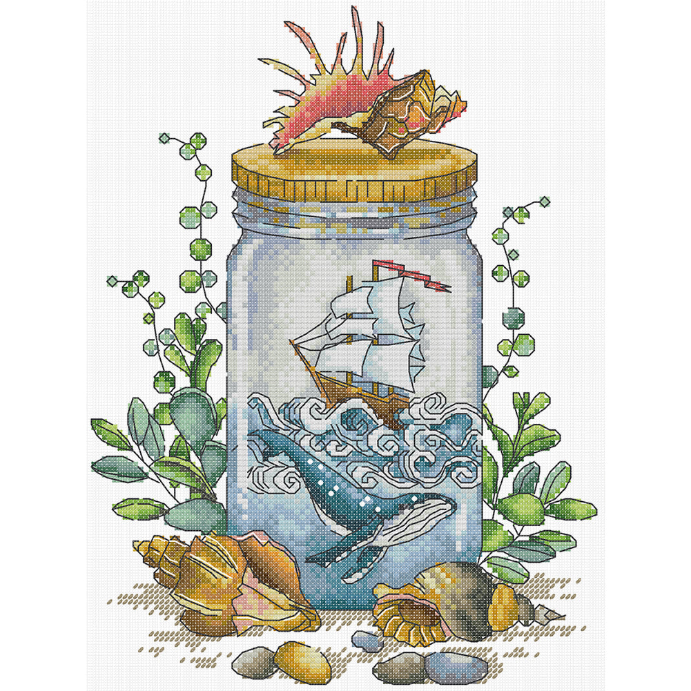Sailboat In A Bottle - 14CT Stamped Cross Stitch 23*31CM (Joy Sunday)