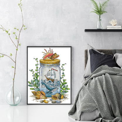 Sailboat In A Bottle - 14CT Stamped Cross Stitch 23*31CM (Joy Sunday)