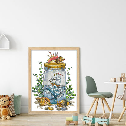 Sailboat In A Bottle - 14CT Stamped Cross Stitch 23*31CM (Joy Sunday)