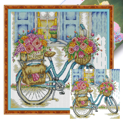 Bicycles Full Of Flowers - 14CT Stamped Cross Stitch 34*33CM (Joy Sunday)