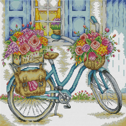 Bicycles Full Of Flowers - 14CT Stamped Cross Stitch 34*33CM (Joy Sunday)