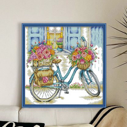 Bicycles Full Of Flowers - 14CT Stamped Cross Stitch 34*33CM (Joy Sunday)