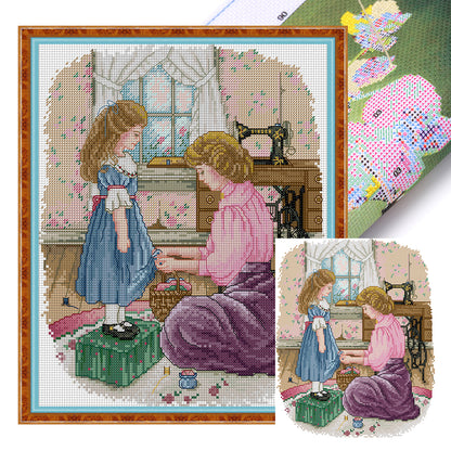 Daughter'S New Dress - 14CT Stamped Cross Stitch 28*33CM (Joy Sunday)