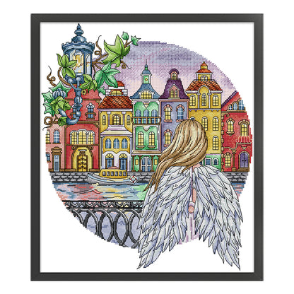 City Angel - 14CT Stamped Cross Stitch 36*41CM (Joy Sunday)