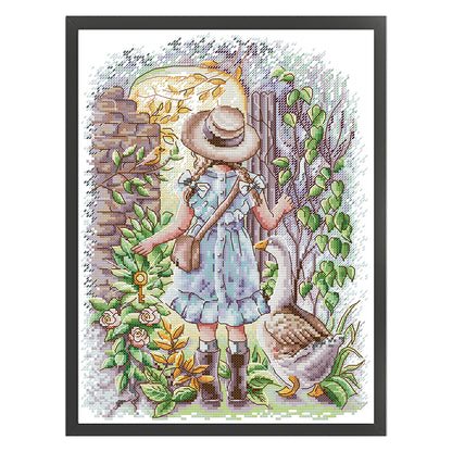 Girl And Goose - 14CT Stamped Cross Stitch 28*35CM (Joy Sunday)