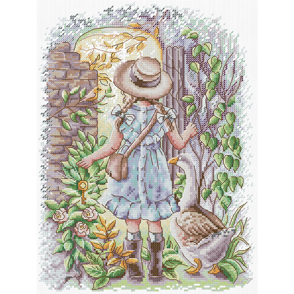 Girl And Goose - 14CT Stamped Cross Stitch 28*35CM (Joy Sunday)
