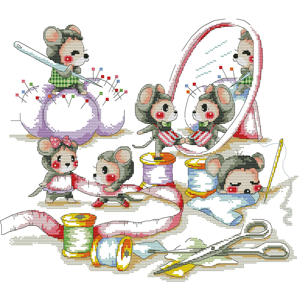 Little Mouse Makes New Clothes - 14CT Stamped Cross Stitch 43*40CM (Joy Sunday)