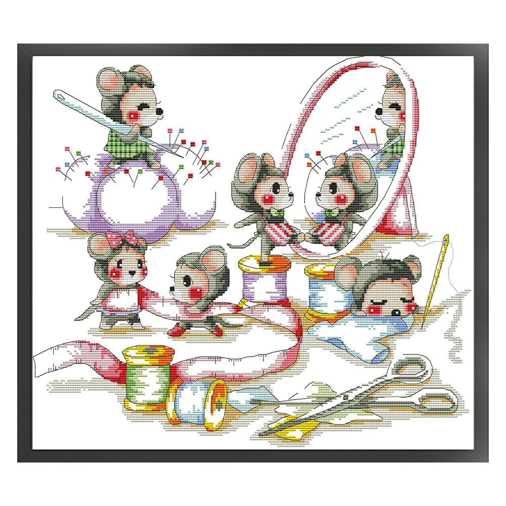Little Mouse Makes New Clothes - 14CT Stamped Cross Stitch 43*40CM (Joy Sunday)