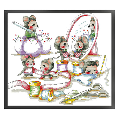 Little Mouse Makes New Clothes - 14CT Stamped Cross Stitch 43*40CM (Joy Sunday)