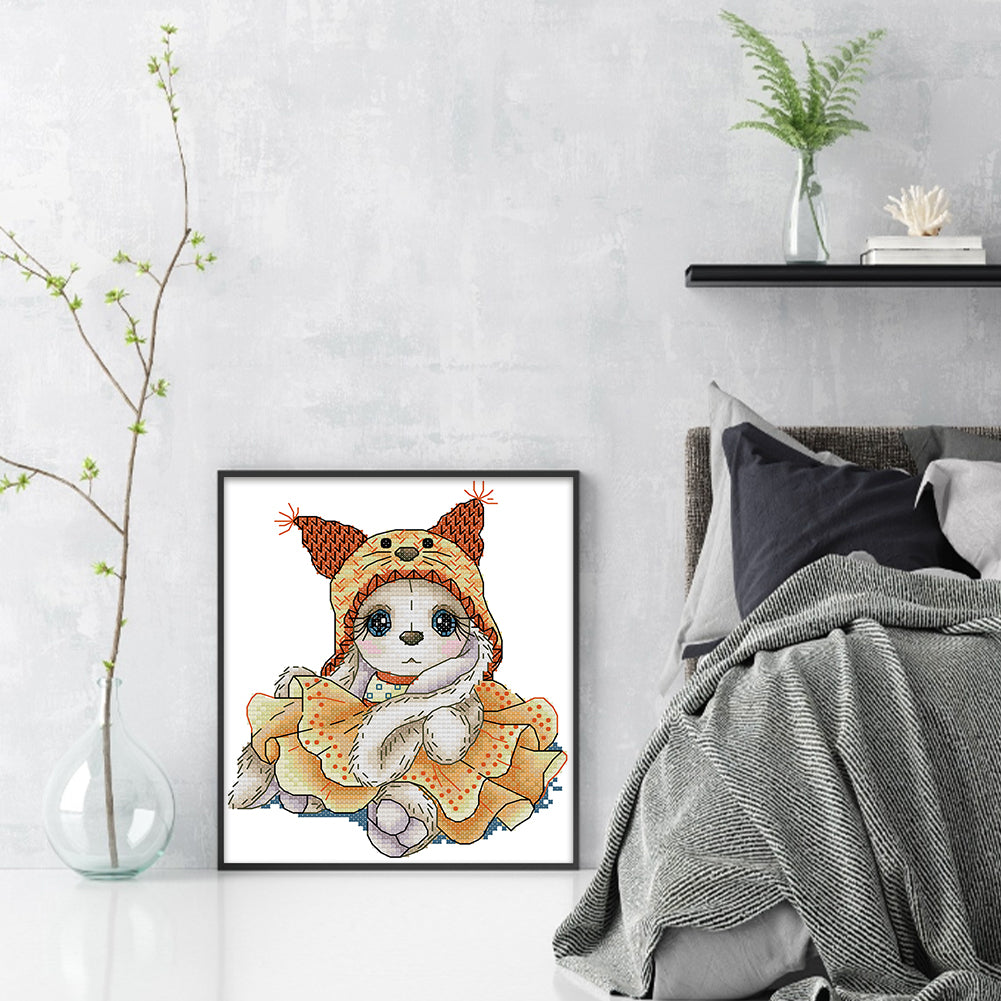 Autumn Bunny - 14CT Stamped Cross Stitch 19*21CM (Joy Sunday)
