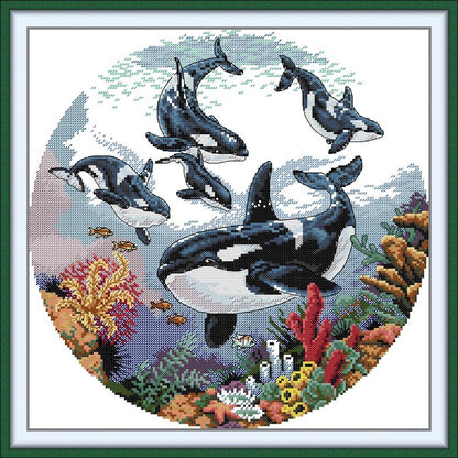 Killer Whale - 14CT Stamped Cross Stitch 38*38CM (Joy Sunday)