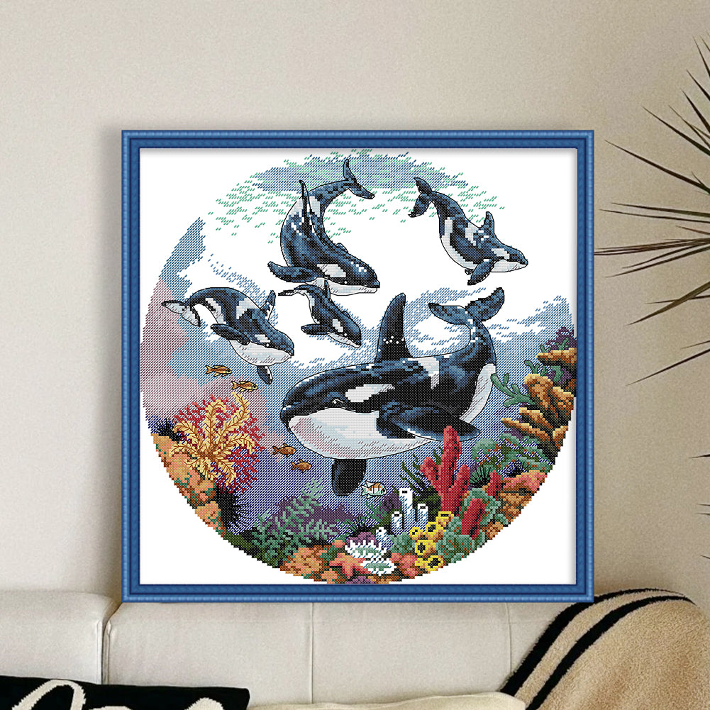 Killer Whale - 14CT Stamped Cross Stitch 38*38CM (Joy Sunday)