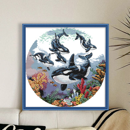 Killer Whale - 14CT Stamped Cross Stitch 38*38CM (Joy Sunday)